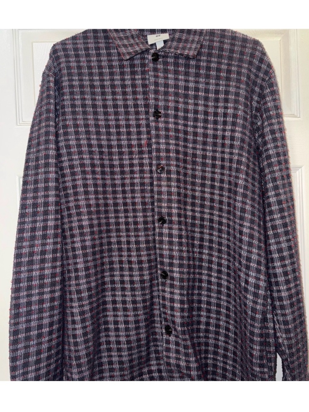 Men's Plaid Button-Up Shirt Jacket - Gray & Burgundy